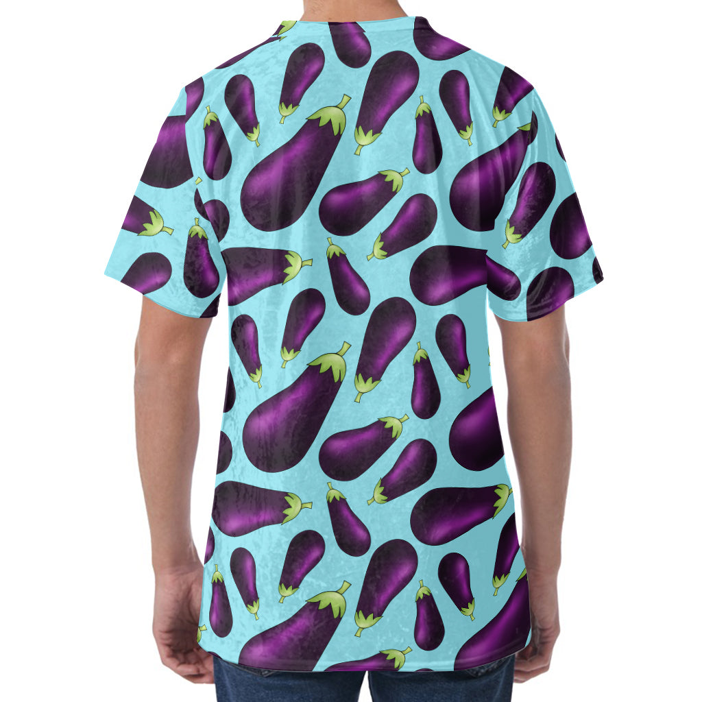 Purple Eggplant Pattern Print Men's Velvet T-Shirt