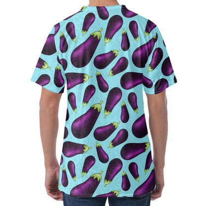 Purple Eggplant Pattern Print Men's Velvet T-Shirt