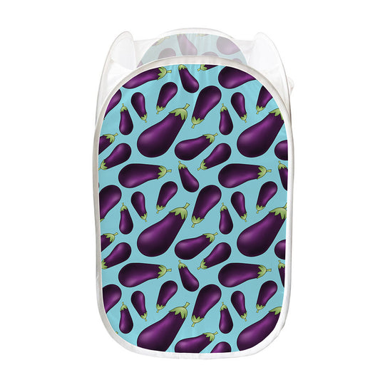 Purple Eggplant Pattern Print Mesh Laundry Hamper