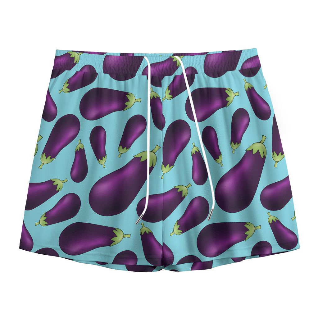 Purple Eggplant Pattern Print Mesh Shorts