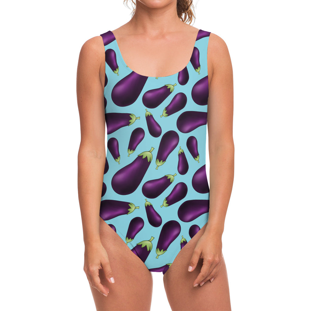 Purple Eggplant Pattern Print One Piece Swimsuit