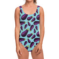 Purple Eggplant Pattern Print One Piece Swimsuit
