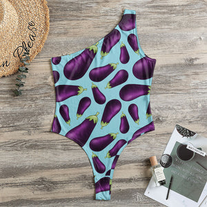 Purple Eggplant Pattern Print One Shoulder Bodysuit