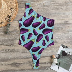 Purple Eggplant Pattern Print One Shoulder Bodysuit