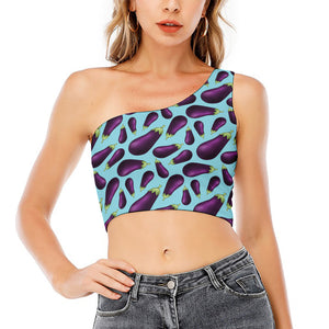 Purple Eggplant Pattern Print One Shoulder Crop Top