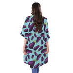 Purple Eggplant Pattern Print Open Front Beach Cover Up