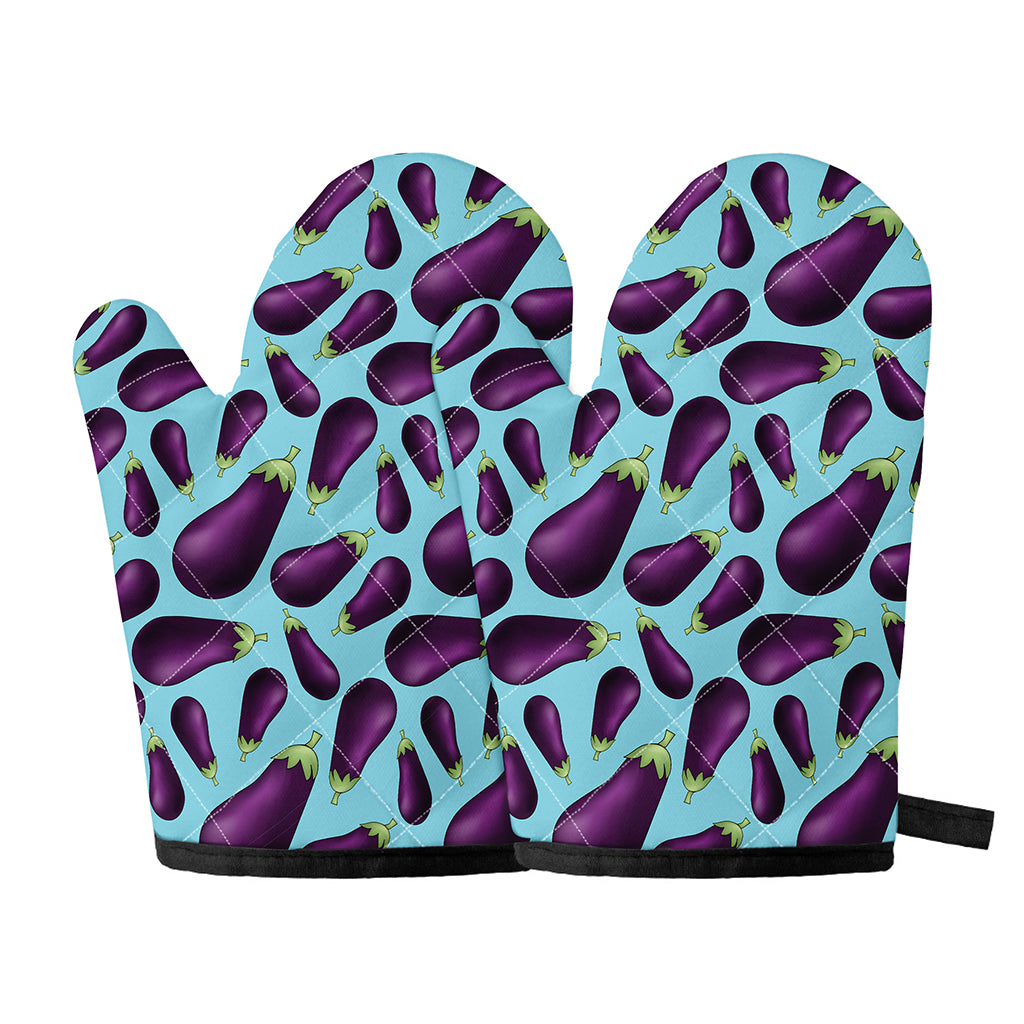 Purple Eggplant Pattern Print Oven Mitts