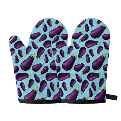 Purple Eggplant Pattern Print Oven Mitts