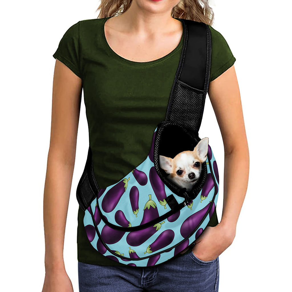 Purple Eggplant Pattern Print Pet Sling Carrier