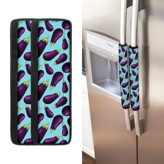 Purple Eggplant Pattern Print Refrigerator Handle Covers