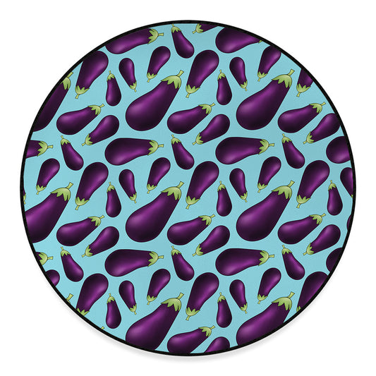 Purple Eggplant Pattern Print Round Floor Mat
