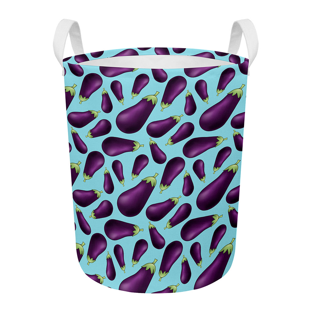 Purple Eggplant Pattern Print Round Laundry Basket
