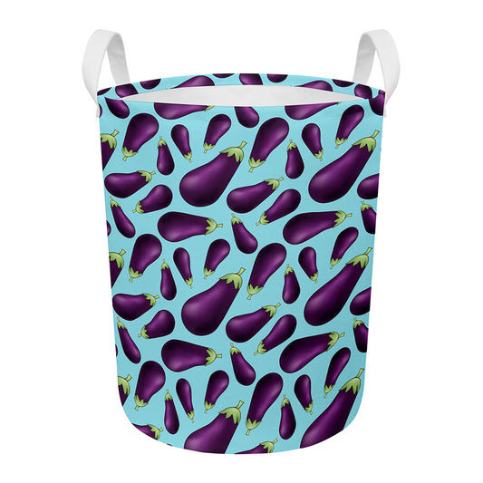 Purple Eggplant Pattern Print Round Laundry Basket