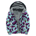 Purple Eggplant Pattern Print Sherpa Lined Zip Up Hoodie