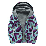 Purple Eggplant Pattern Print Sherpa Lined Zip Up Hoodie