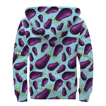 Purple Eggplant Pattern Print Sherpa Lined Zip Up Hoodie