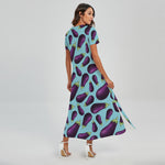 Purple Eggplant Pattern Print Short Sleeve Maxi Dress