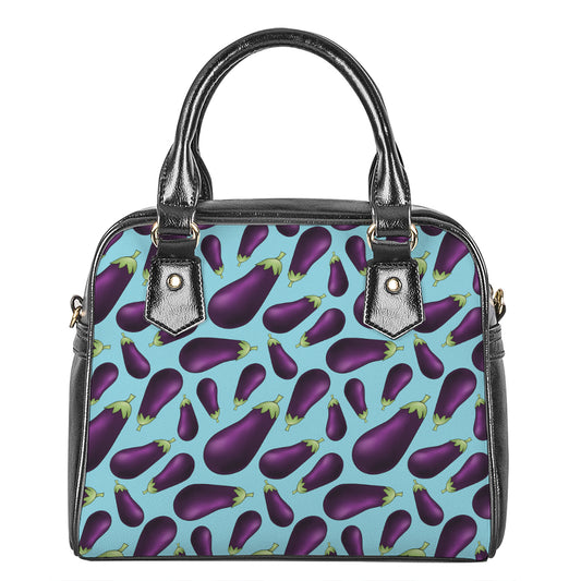 Purple Eggplant Pattern Print Shoulder Handbag