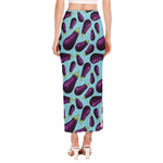 Purple Eggplant Pattern Print Side Slit Maxi Skirt