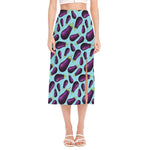 Purple Eggplant Pattern Print Side Slit Midi Skirt