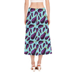 Purple Eggplant Pattern Print Side Slit Midi Skirt