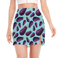 Purple Eggplant Pattern Print Side Slit Mini Skirt