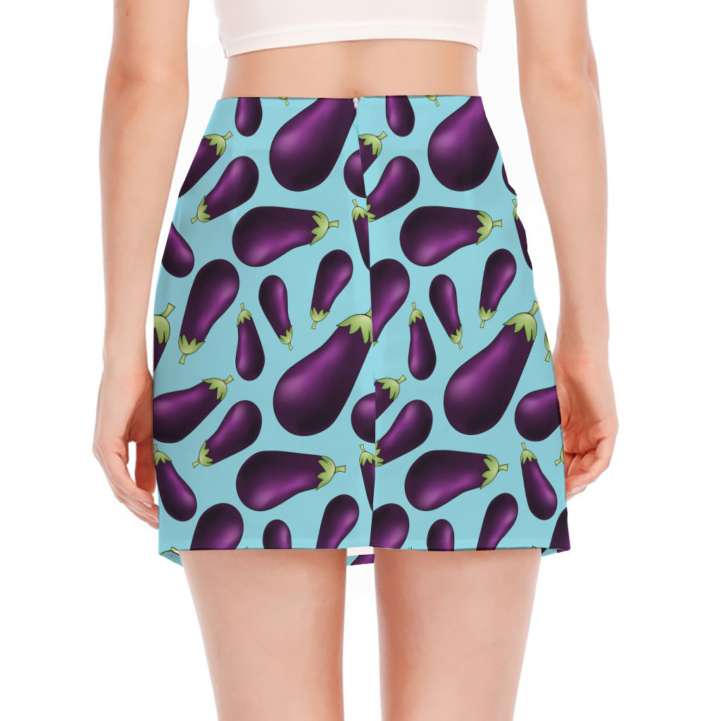 Purple Eggplant Pattern Print Side Slit Mini Skirt