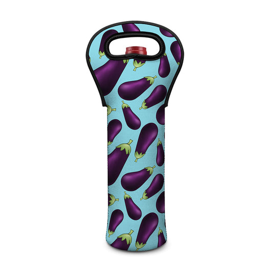 Purple Eggplant Pattern Print Single Neoprene Wine Tote