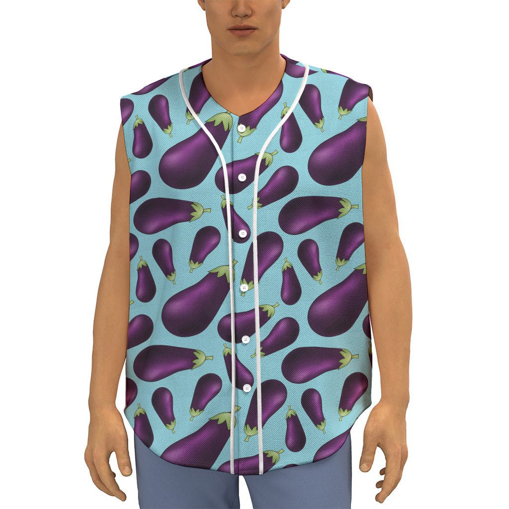 Purple Eggplant Pattern Print Sleeveless Baseball Jersey