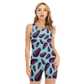 Purple Eggplant Pattern Print Sleeveless One Piece Swimsuit