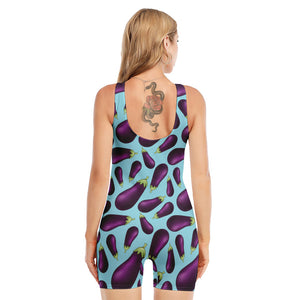 Purple Eggplant Pattern Print Sleeveless One Piece Swimsuit