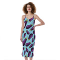 Purple Eggplant Pattern Print Slim Fit Midi Cami Dress