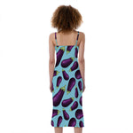 Purple Eggplant Pattern Print Slim Fit Midi Cami Dress