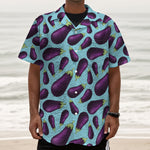 Purple Eggplant Pattern Print Textured Short Sleeve Shirt