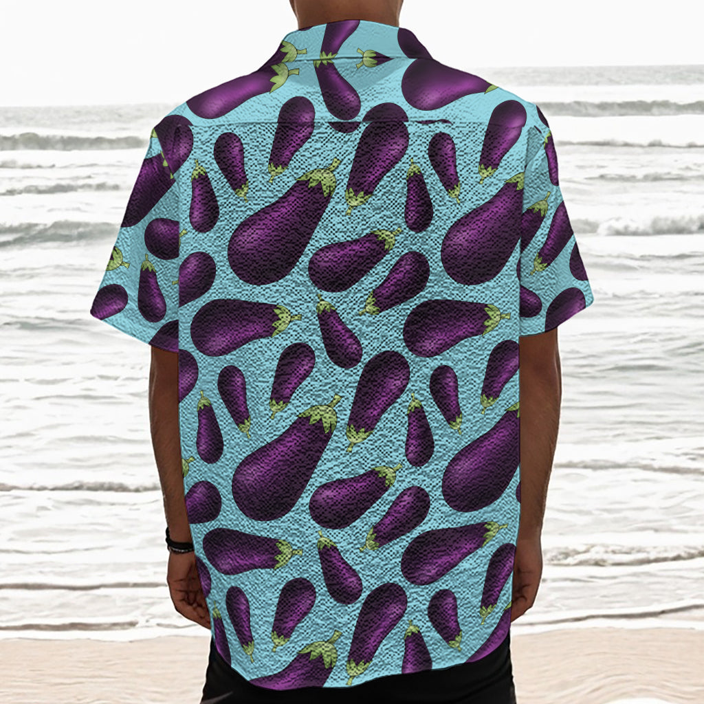 Purple Eggplant Pattern Print Textured Short Sleeve Shirt