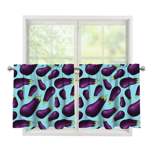 Purple Eggplant Pattern Print Tier Curtains