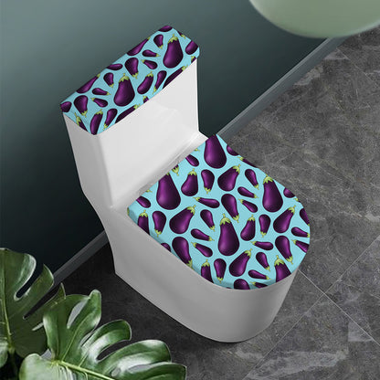 Purple Eggplant Pattern Print Toilet Lid And Tank Cover Set