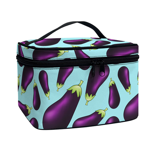 Purple Eggplant Pattern Print Travel Makeup Bag