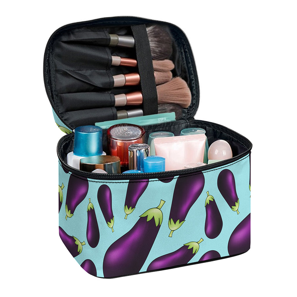 Purple Eggplant Pattern Print Travel Makeup Bag