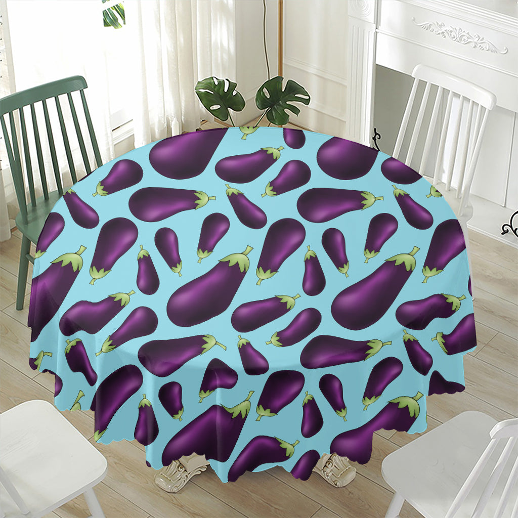 Purple Eggplant Pattern Print Waterproof Round Tablecloth