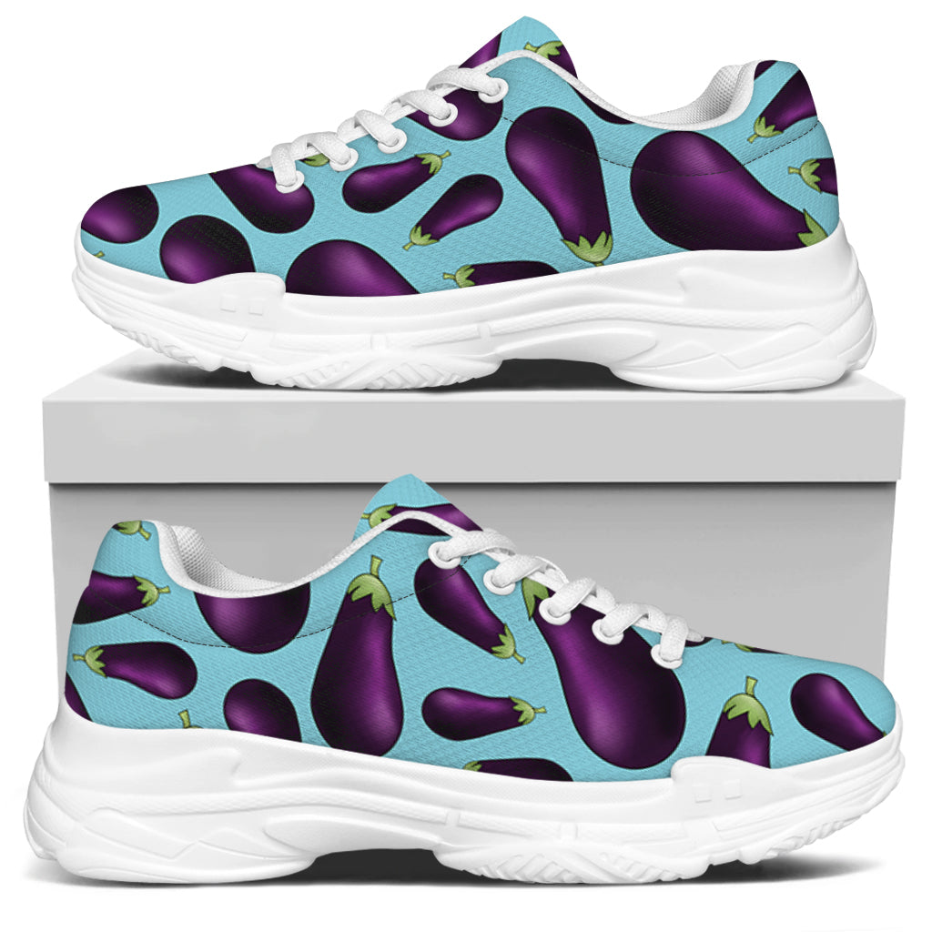 Purple Eggplant Pattern Print White Chunky Shoes