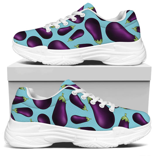 Purple Eggplant Pattern Print White Chunky Shoes