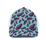 Purple Eggplant Pattern Print White Mesh Trucker Cap