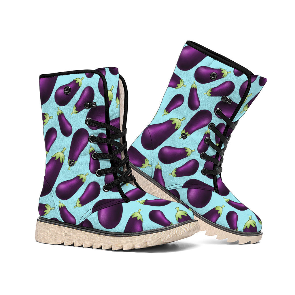 Purple Eggplant Pattern Print Winter Boots