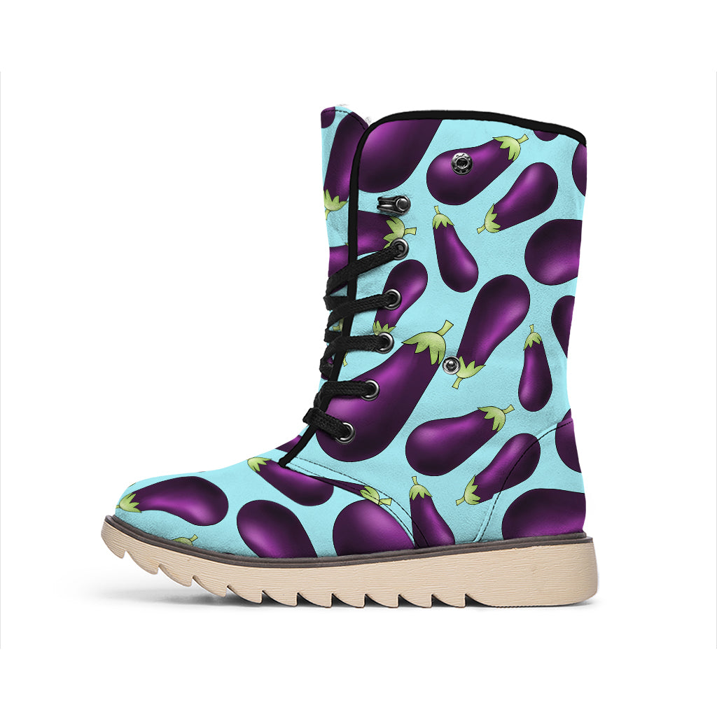 Purple Eggplant Pattern Print Winter Boots