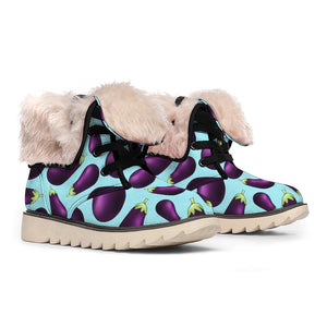 Purple Eggplant Pattern Print Winter Boots