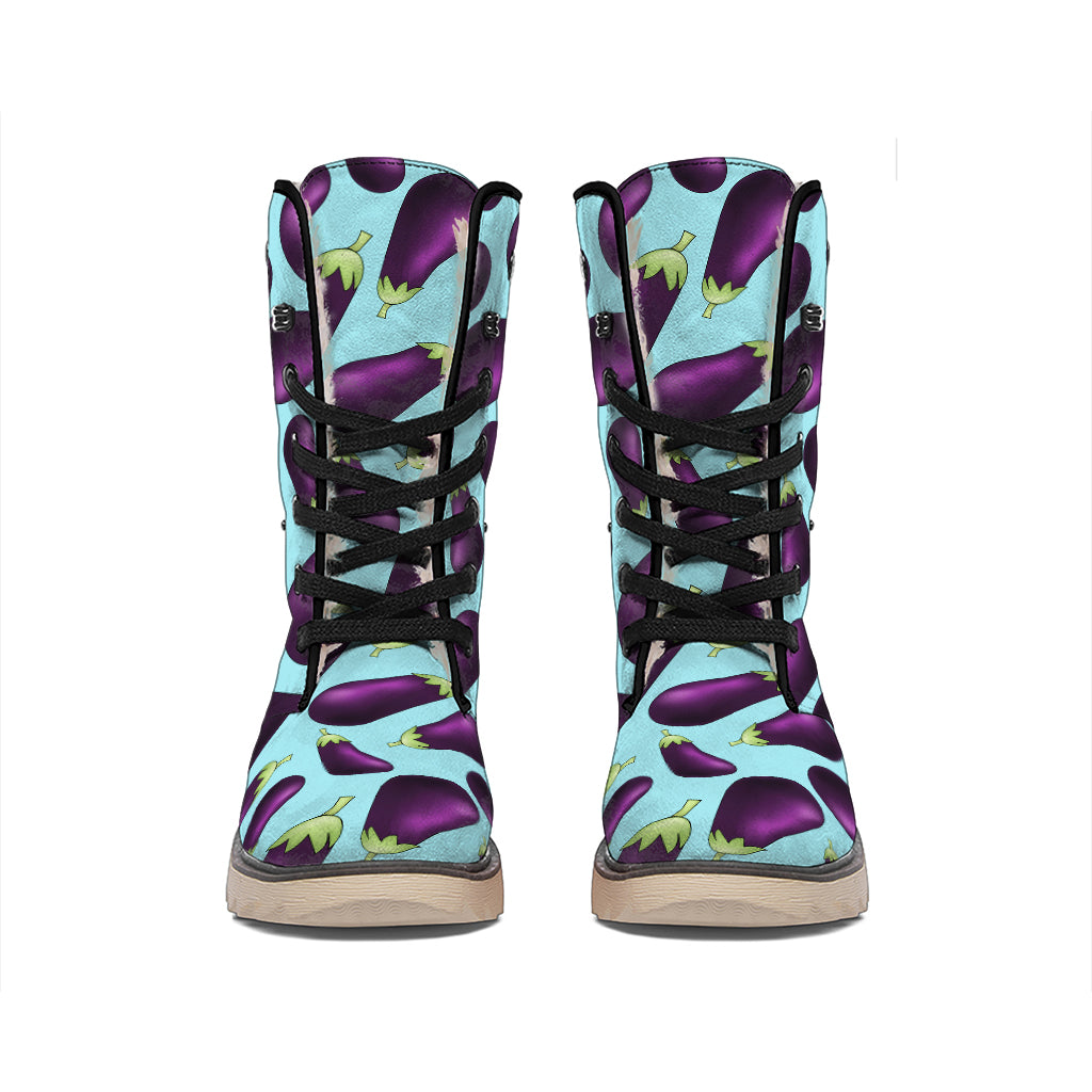 Purple Eggplant Pattern Print Winter Boots