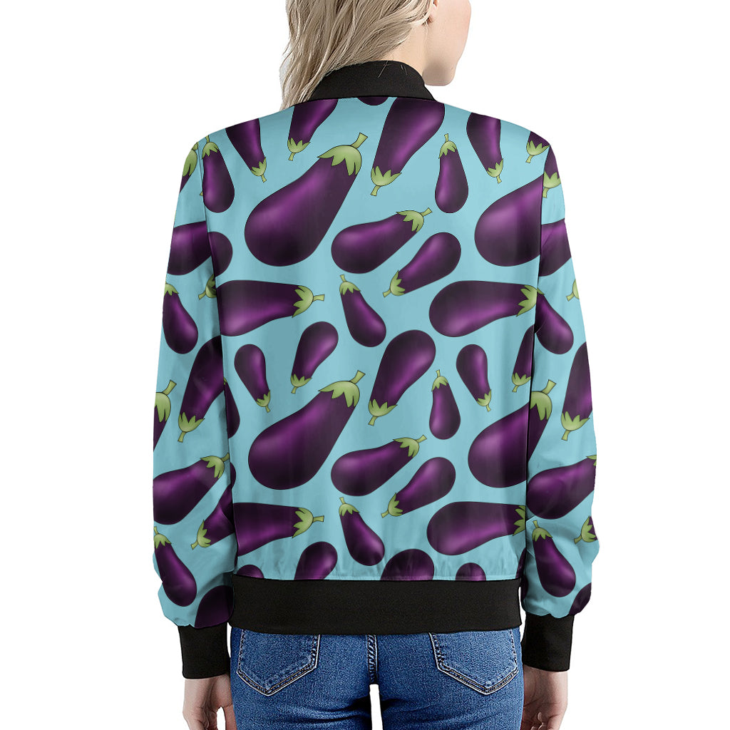 Purple Eggplant Pattern Print Women's Bomber Jacket