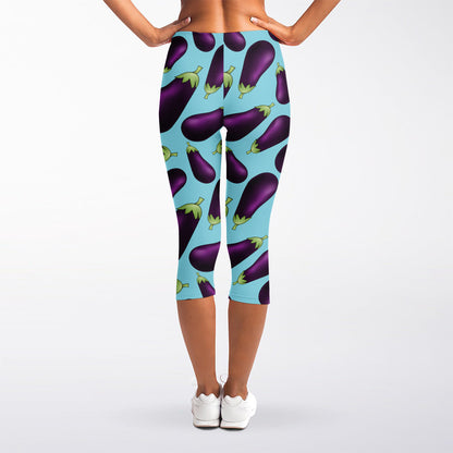 Purple Eggplant Pattern Print Women's Capri Leggings