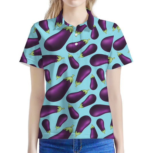 Purple Eggplant Pattern Print Women's Polo Shirt